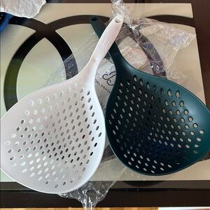 NEW 2 Heavy Duty Strainer Colander Slotted Pasta Noodles Spoon Plastic Skimmer